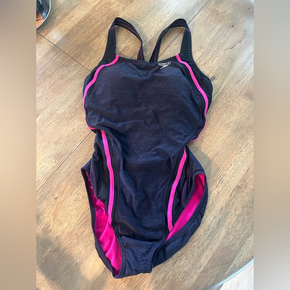 Speedo Black and Pink One Piece Racerback Swimsuit